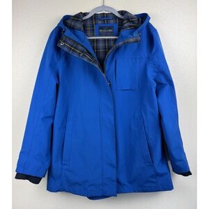 PENDLETON Women's Hooded Rain Coat Jacket XL Blue Full Zip Snap Waterproof Plaid